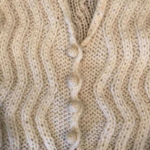 Shawl collar tuxedo hem open weave ivory  cardigan sweater M - Picture 6 of 16